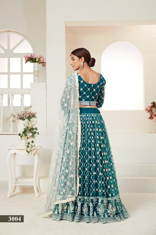 Rama Net Multi And Sequance Work Butterfly Net Lehenga Choli & Dupatta Set