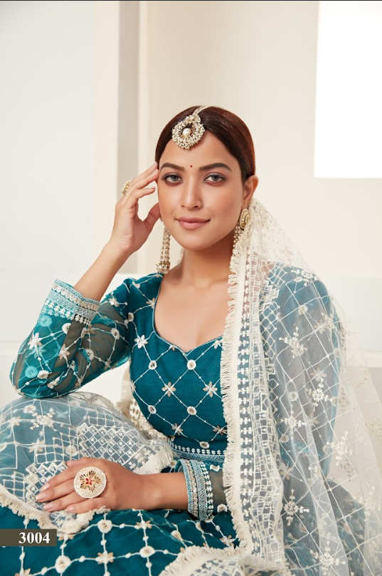 Rama Net Multi And Sequance Work Butterfly Net Lehenga Choli & Dupatta Set