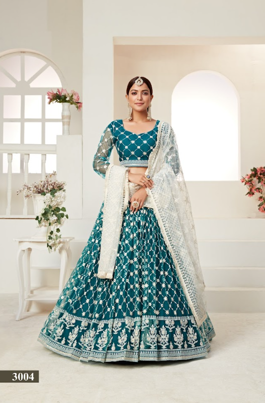Rama Net Multi And Sequance Work Butterfly Net Lehenga Choli & Dupatta Set