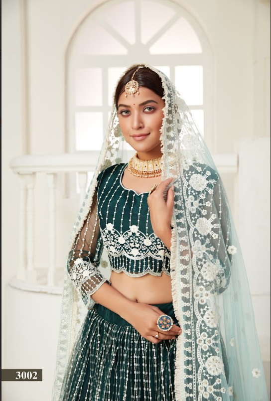 Rama Net Multi And Sequance Work Butterfly Net Lehenga Choli & Dupatta Set