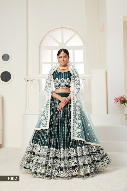 Rama Net Multi And Sequance Work Butterfly Net Lehenga Choli & Dupatta Set