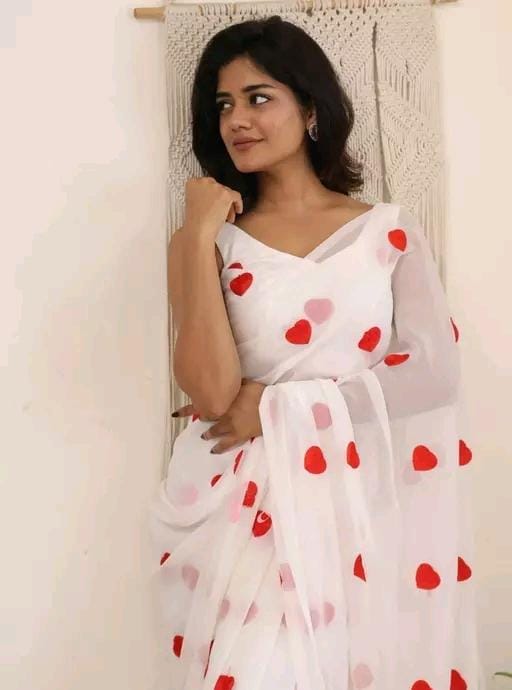 New Fancy Embroidery Work Georgette White With Blouse Piece