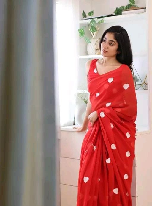 New Fancy Embroidery Work Georgette Tomato Red