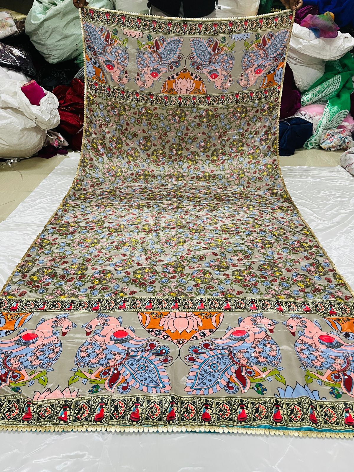 New Mini Mehendi Japan satin Digital Price And Real Mirror Work Dupatta