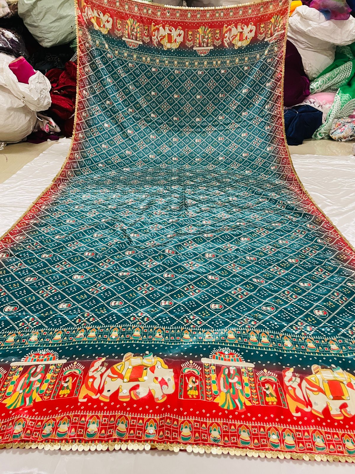 New Mini Rama Japan satin Digital Price And Real Mirror Work Dupatta