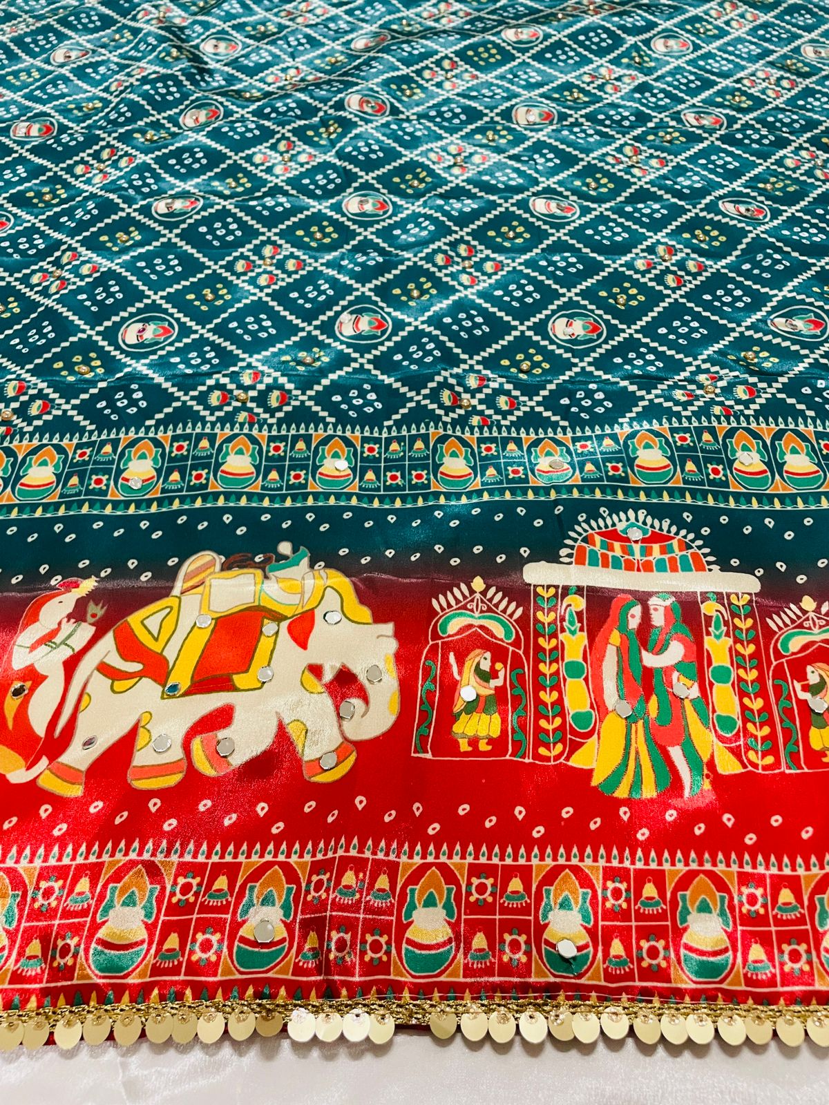 New Mini Rama Japan satin Digital Price And Real Mirror Work Dupatta