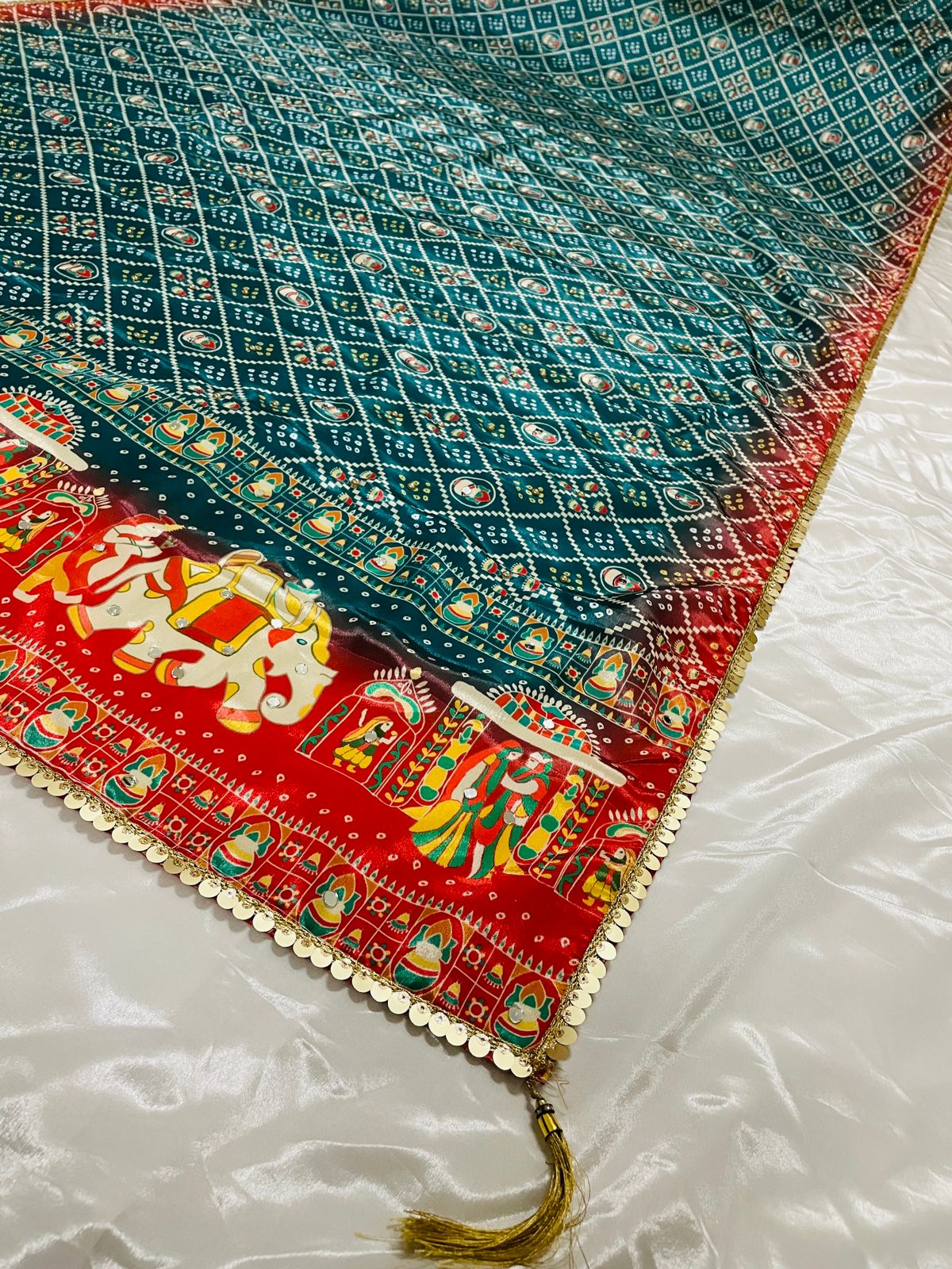 New Mini Rama Japan satin Digital Price And Real Mirror Work Dupatta