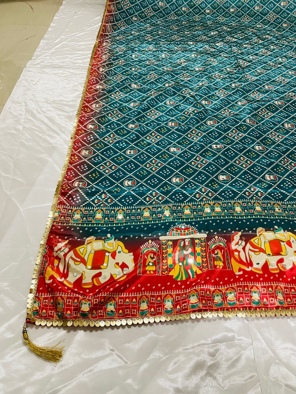 New Mini Rama Japan satin Digital Price And Real Mirror Work Dupatta