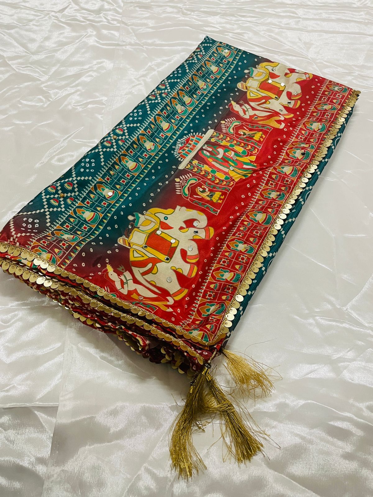 New Mini Rama Japan satin Digital Price And Real Mirror Work Dupatta