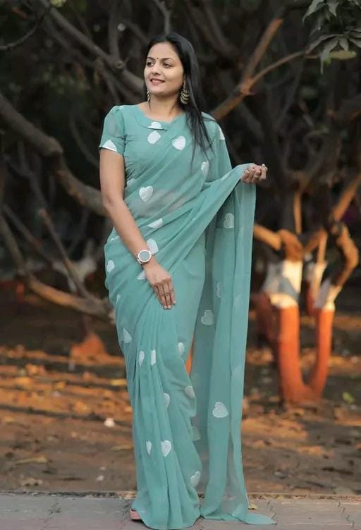 New Fancy Embroidery Work Georgette Rama Saree With Blouse Piece