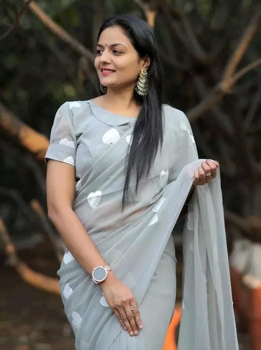 New Fancy Embroidery Work Georgette Grey Saree With Blouse Piece