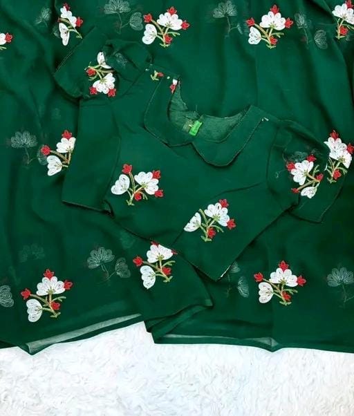 New Fancy Embroidery Work Georgette Green Saree With Blouse Piece