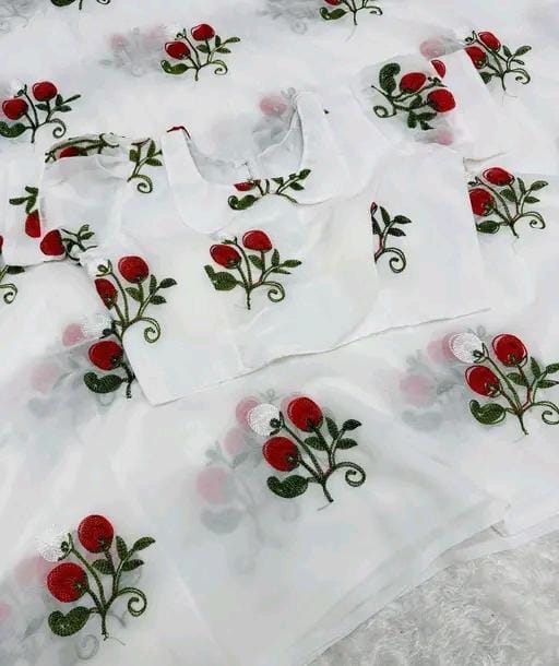 New Fancy Embroidery Work Georgette Saree With Blouse Piece