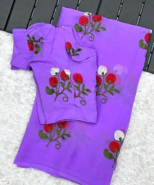 New Fancy Embroidery Work Georgette Saree With Blouse Piece