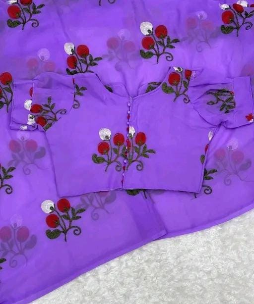 New Fancy Embroidery Work Georgette Saree With Blouse Piece