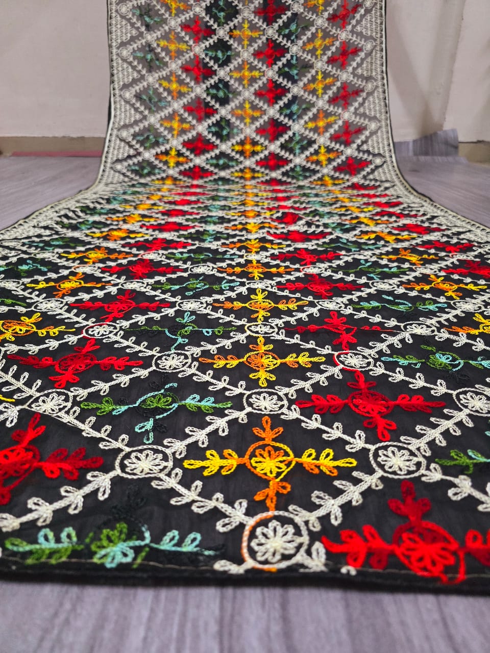 New Fancy Georgette Black Square Embroidery Dupatta