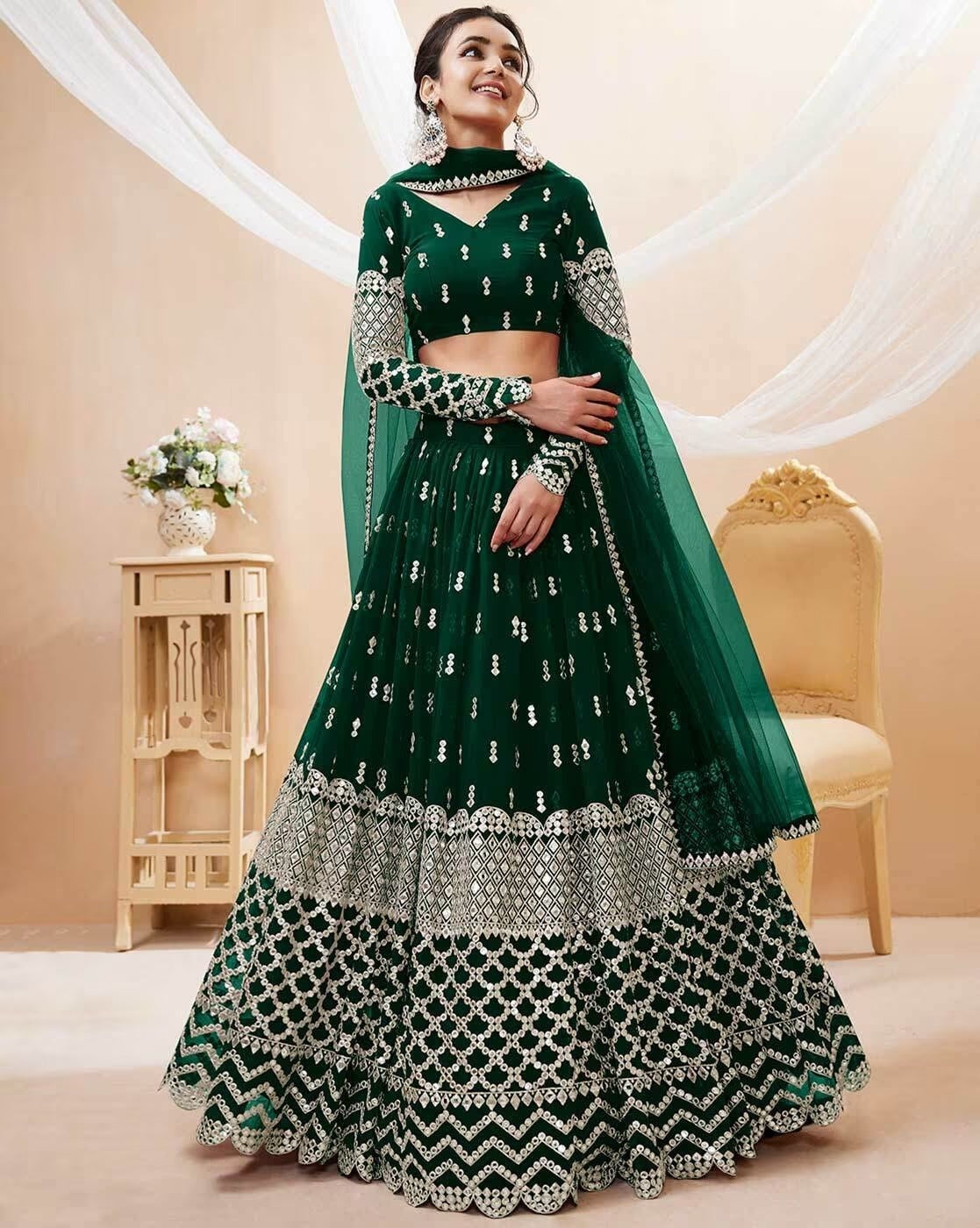 Wedding Season Special Green Nova Lehenga Choli Set