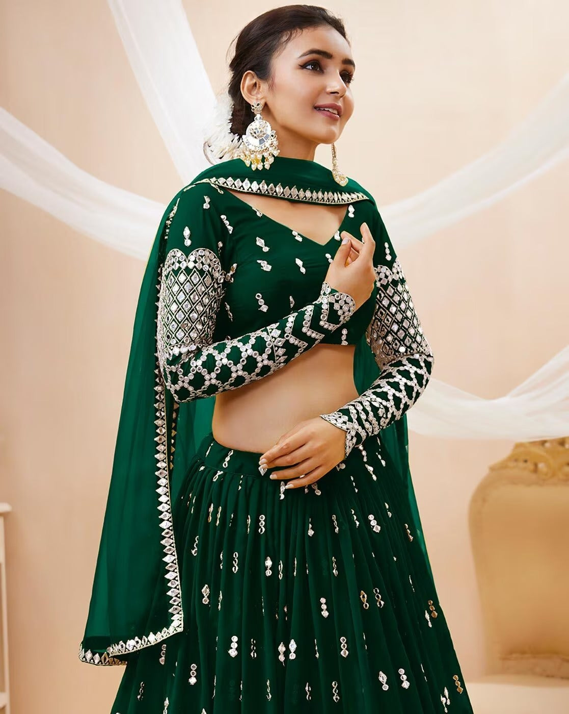 Wedding Season Special Green Nova Lehenga Choli Set