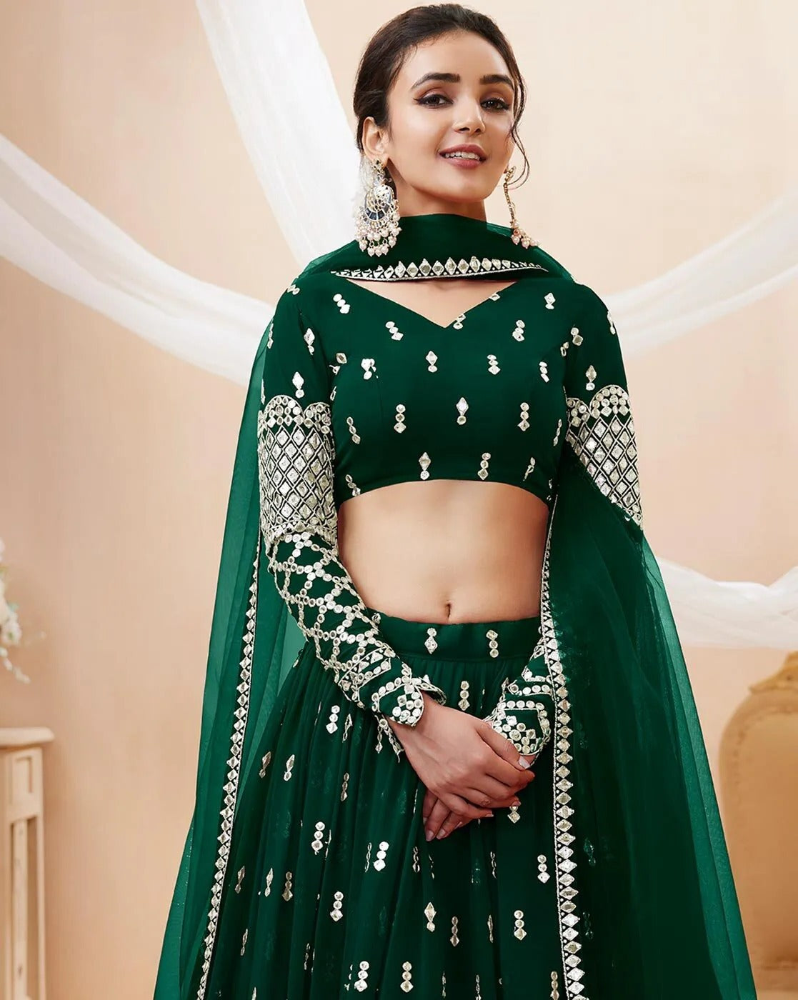 Wedding Season Special Green Nova Lehenga Choli Set