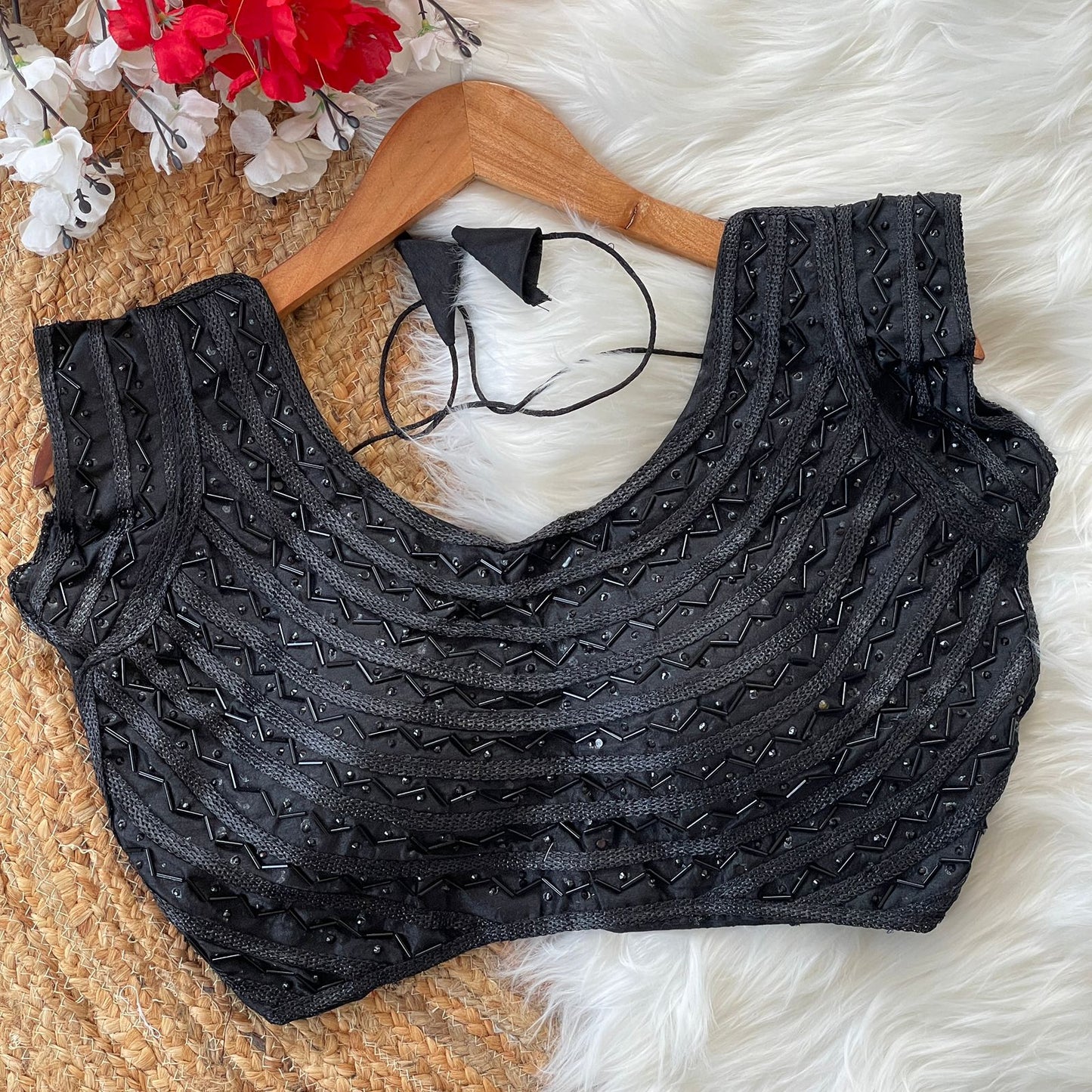 Handcrafted Pearl Work Black Blouse