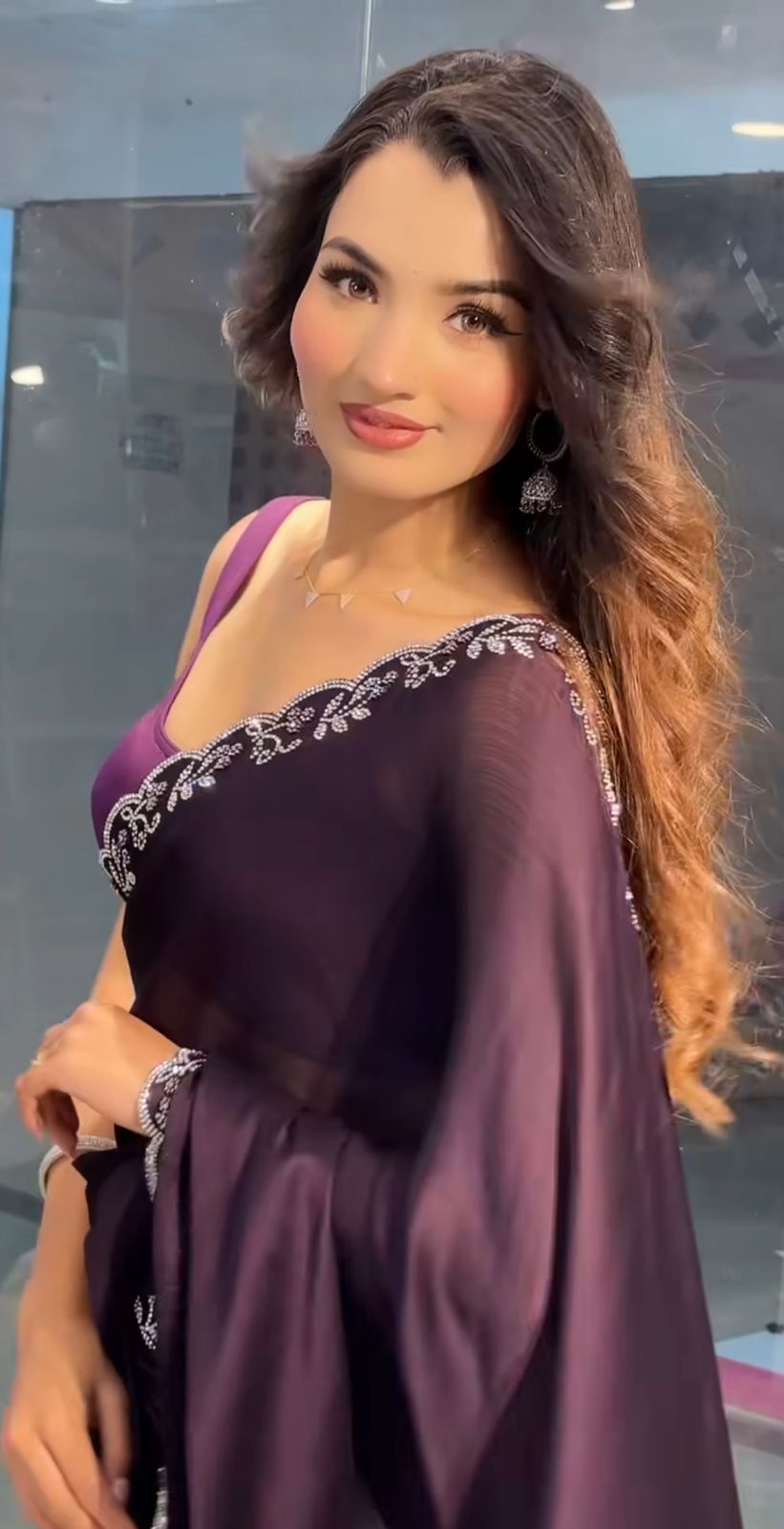Queen Purple Saree with Diamond work