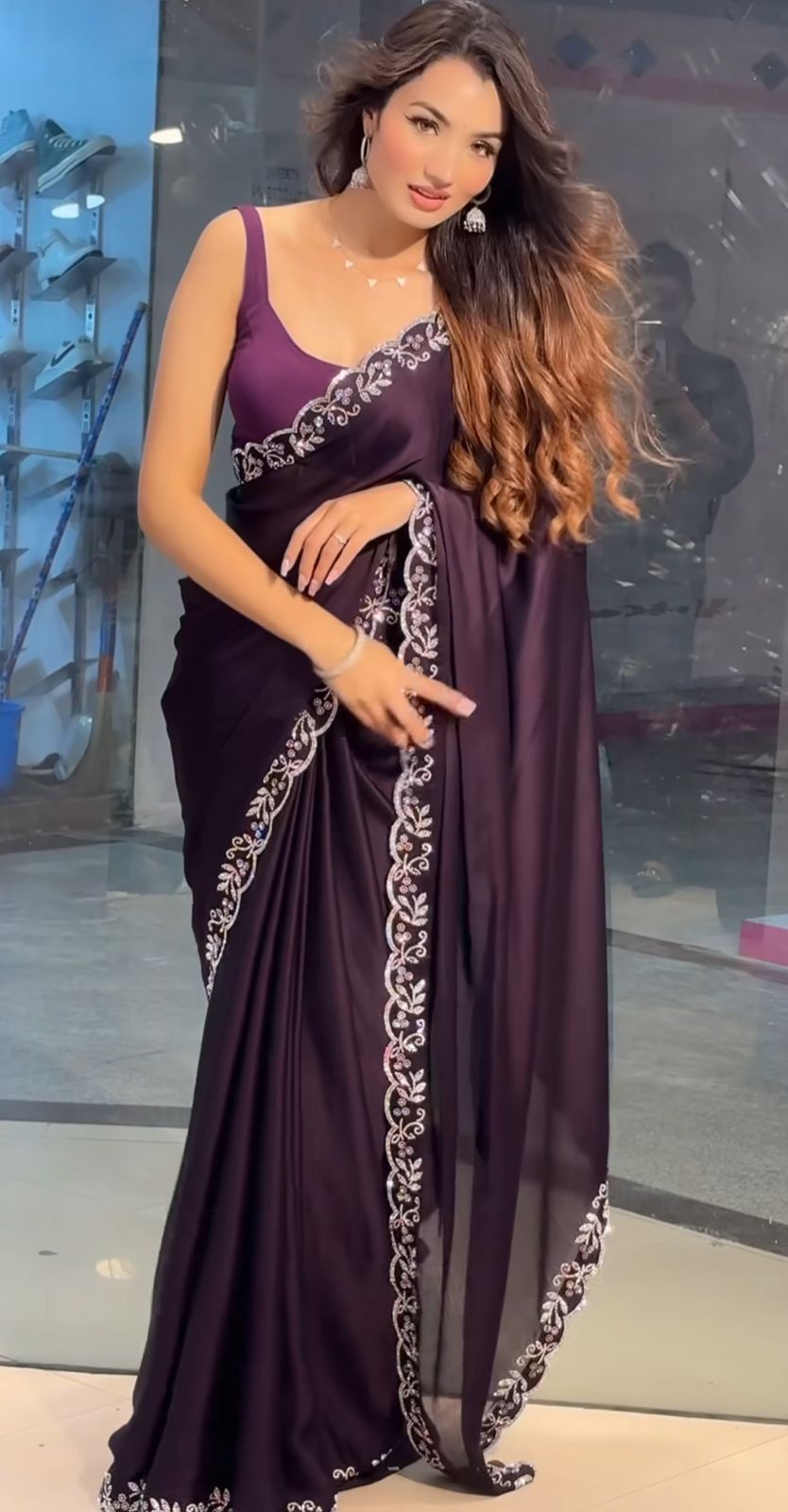 Queen Purple Saree with Diamond work