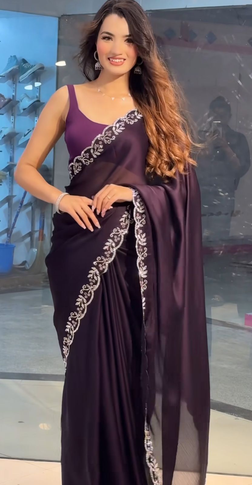 Queen Purple Saree with Diamond work