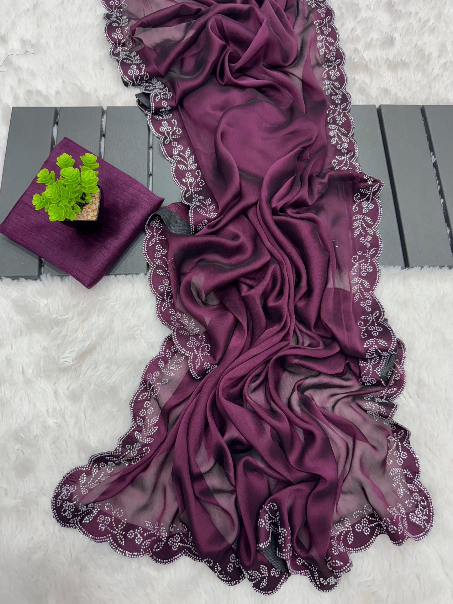 Queen Purple Saree with Diamond work