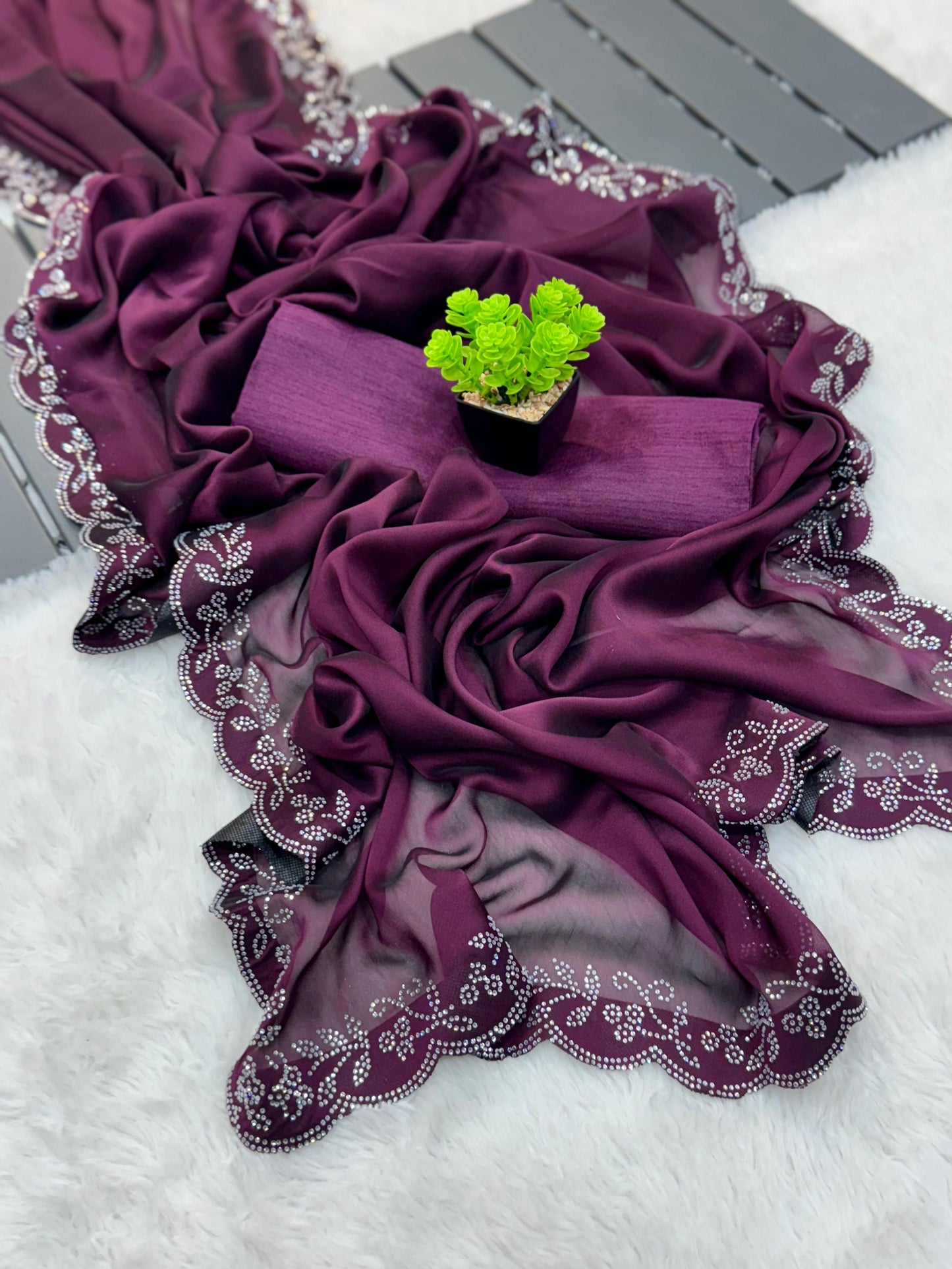 Queen Purple Saree with Diamond work