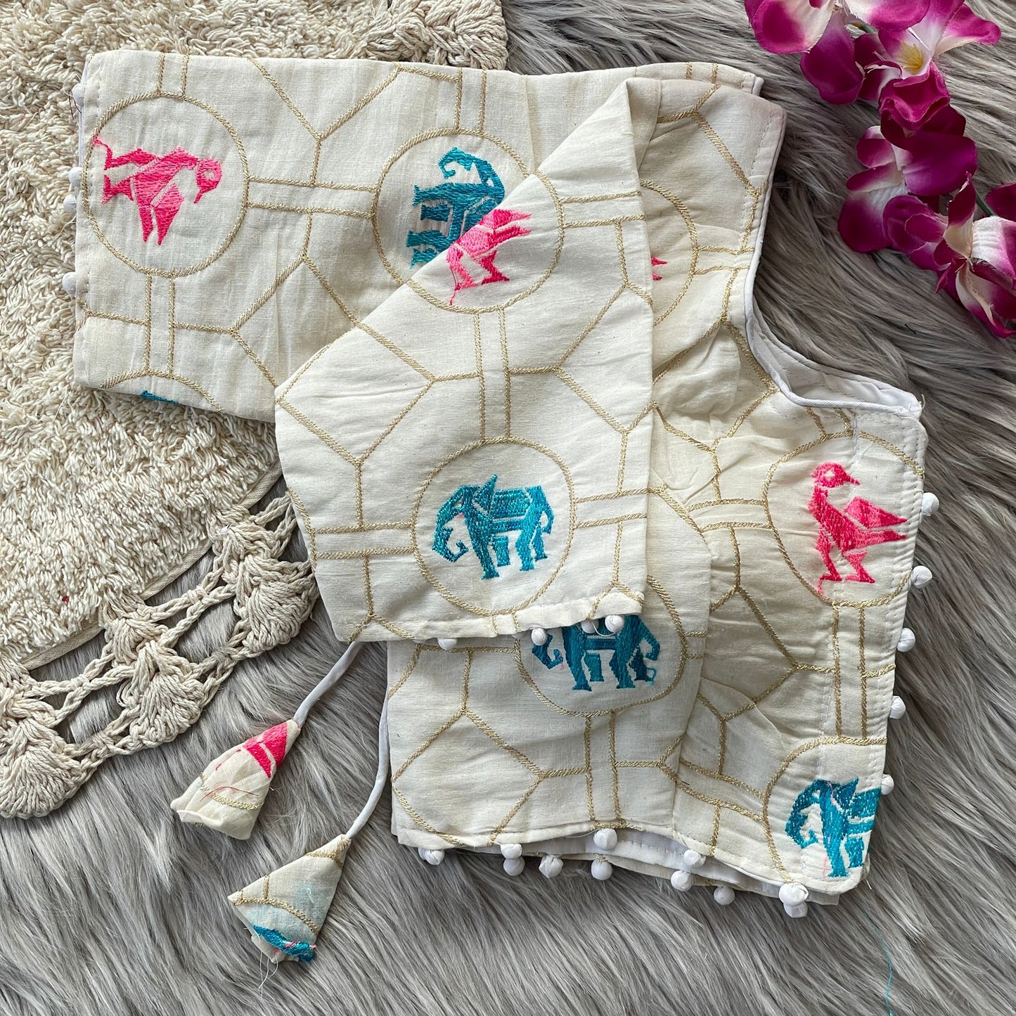 Pure Khadi Elephant Handwork Blouse