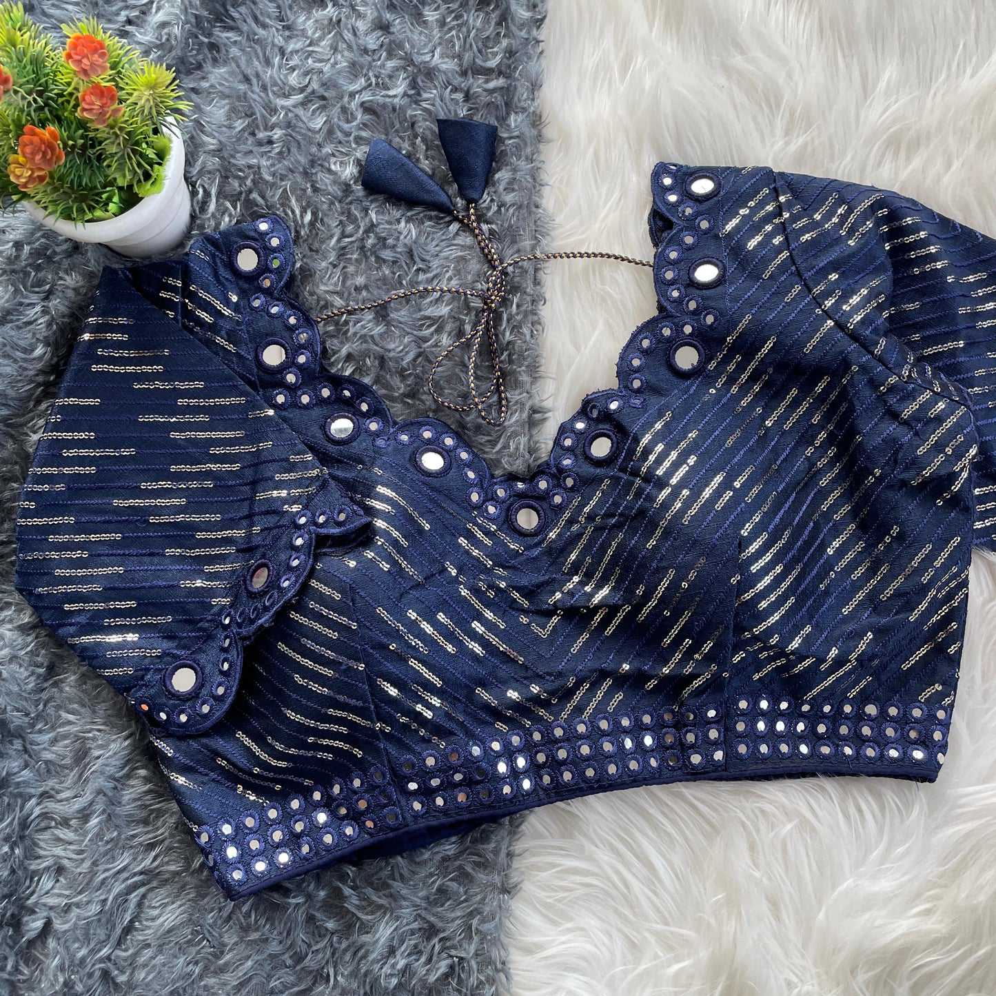 Traditional Wedding Style Navy Blue Blouse