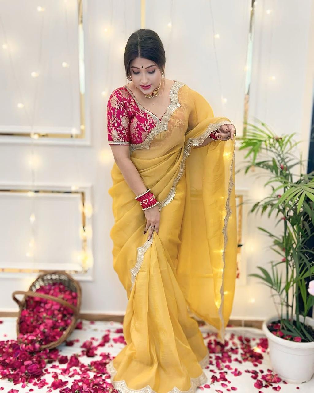 Weds Special Gold Crush Tissue Soft Saree