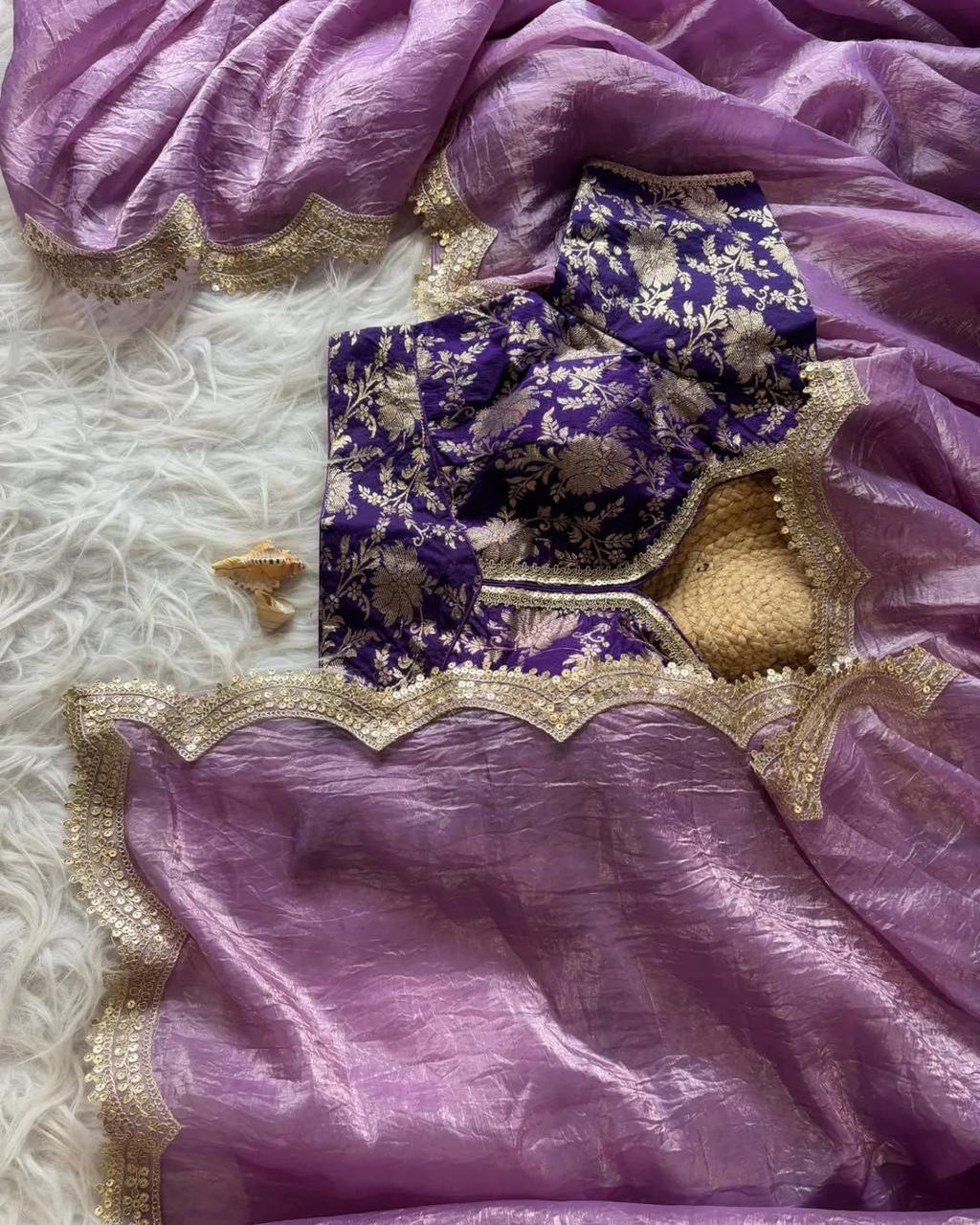 Weds Special Purple Crush Tissue Soft Saree
