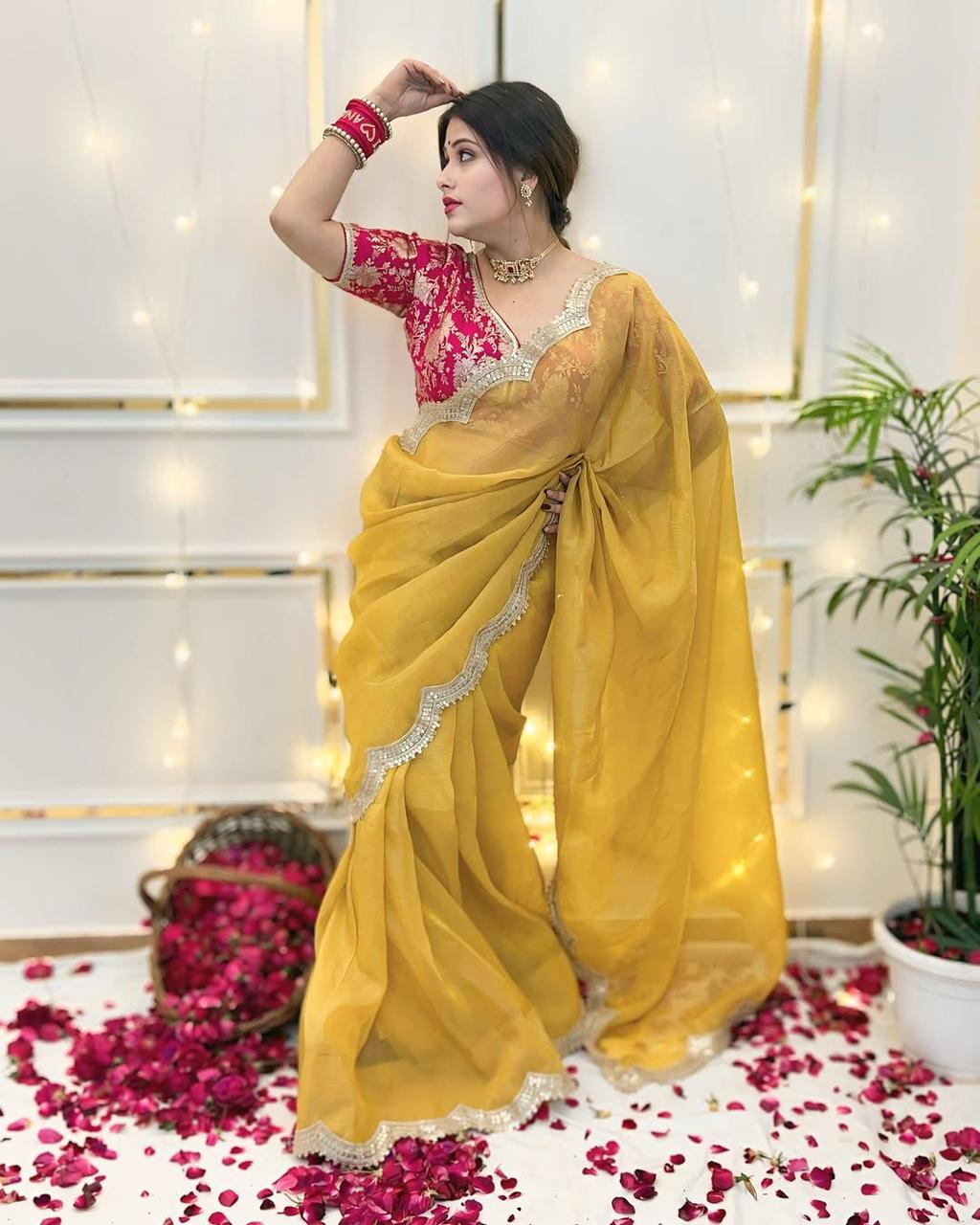 Weds Special Gold Crush Tissue Soft Saree