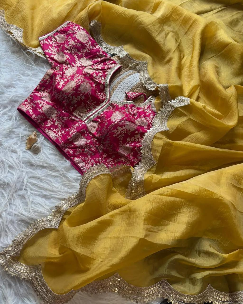 Weds Special Gold Crush Tissue Soft Saree