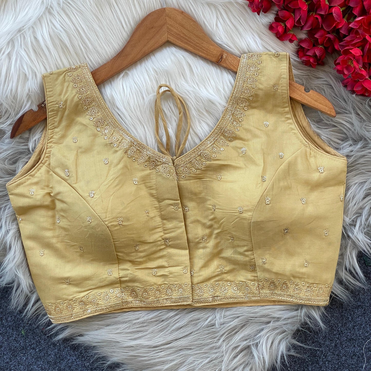 Heavy Embroidery and Sequence Work Beige Blouse