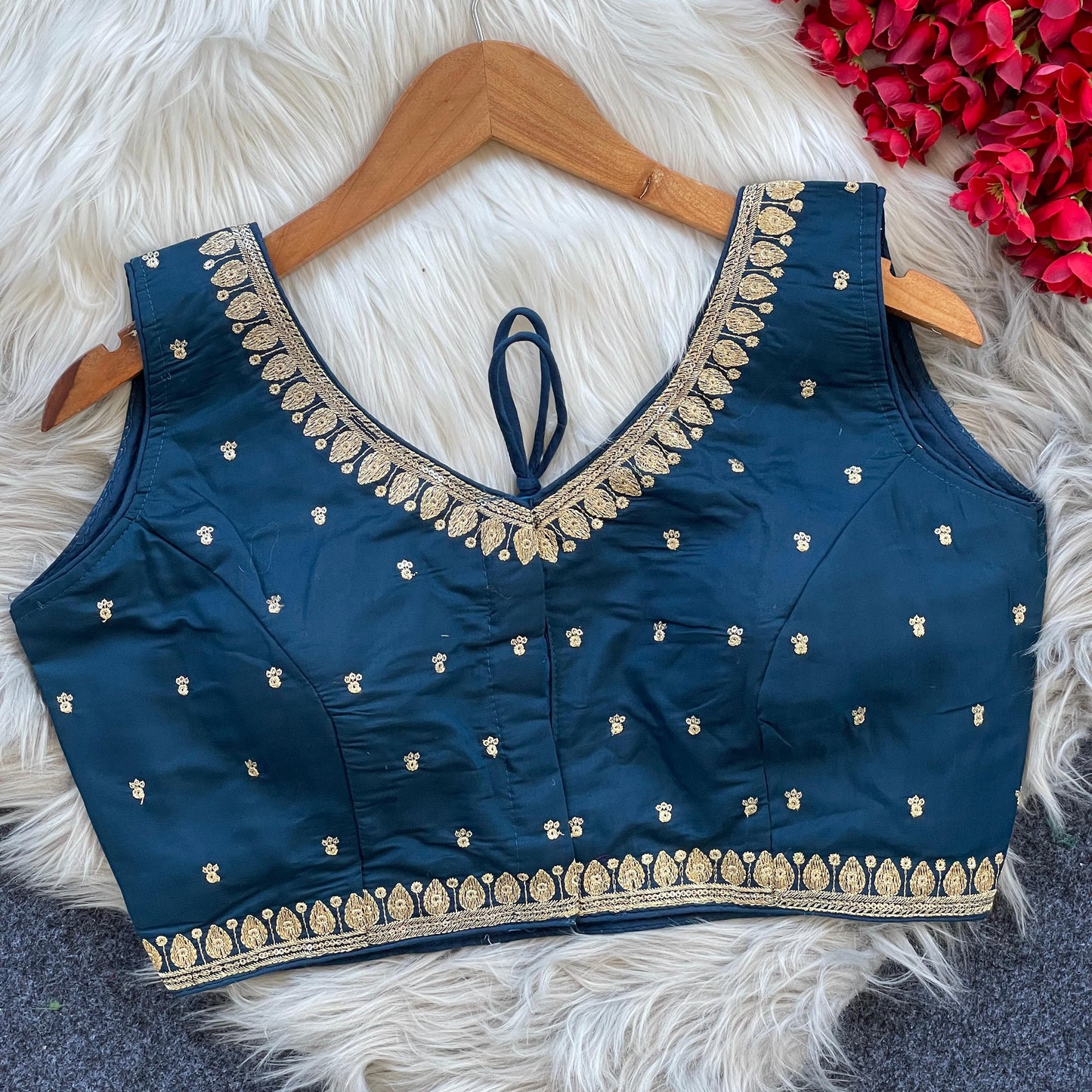 Heavy Embroidery and Sequence Work Dark Blue Blouse