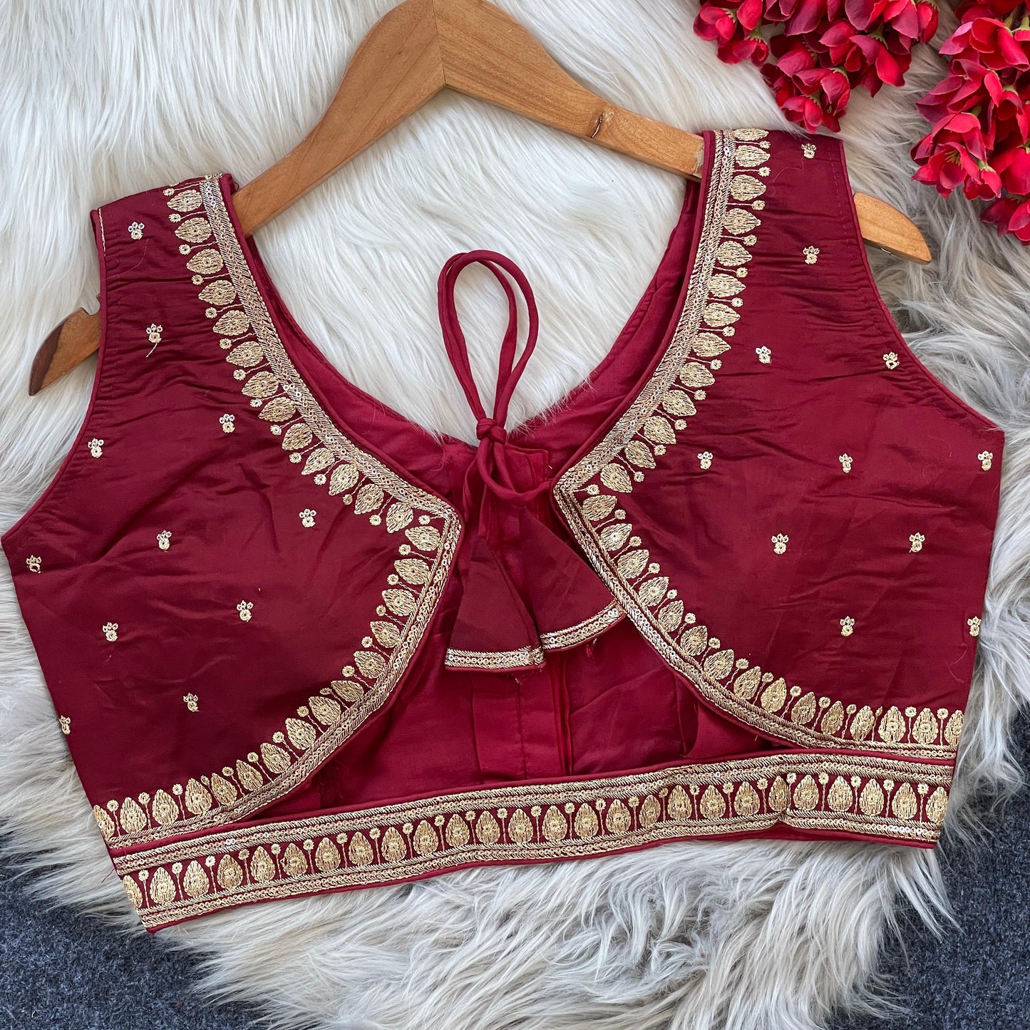 Heavy Embroidery and Sequence Work Dark Maroon Blouse