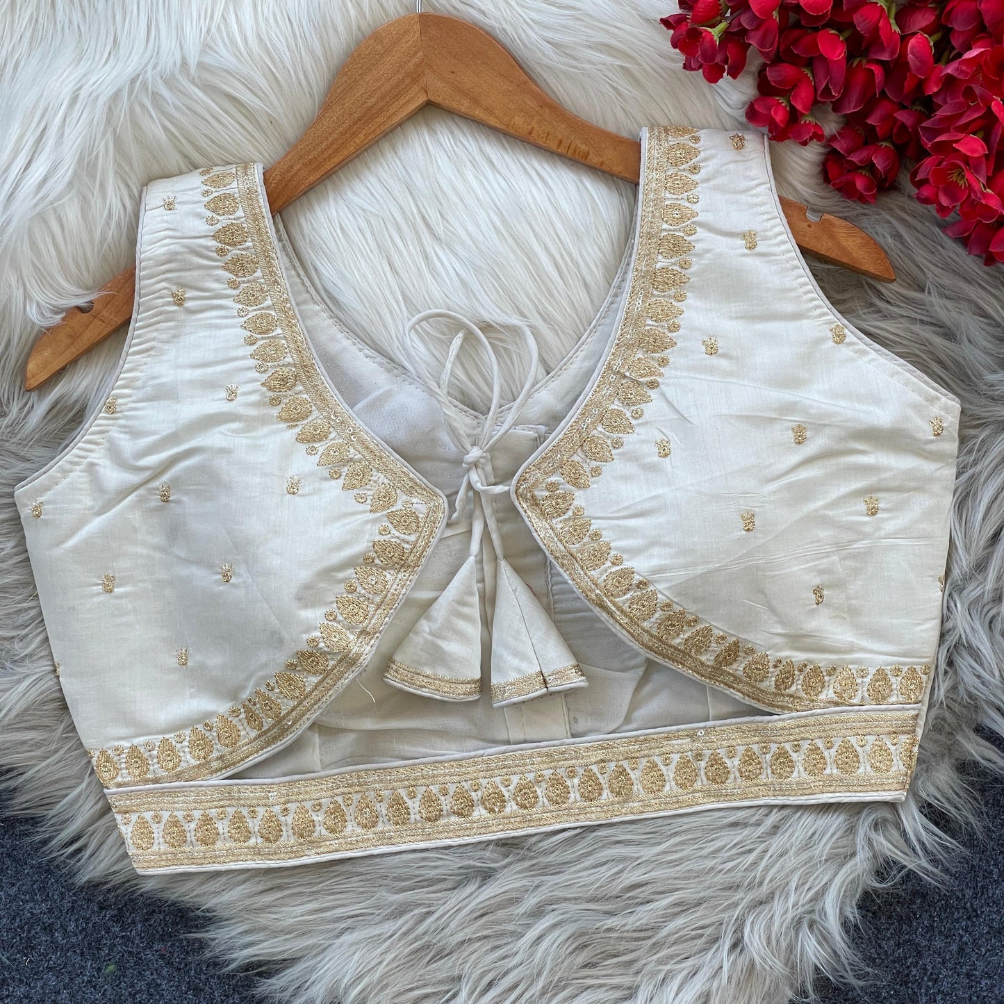 Heavy Embroidery and Sequence White Blouse