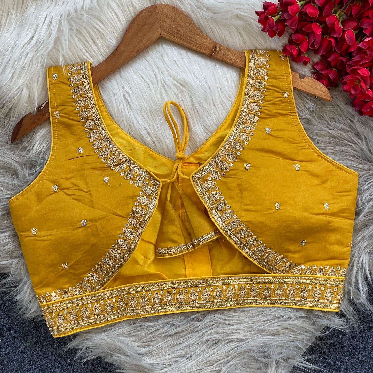 Heavy Embroidery and Sequence Yellow Blouse