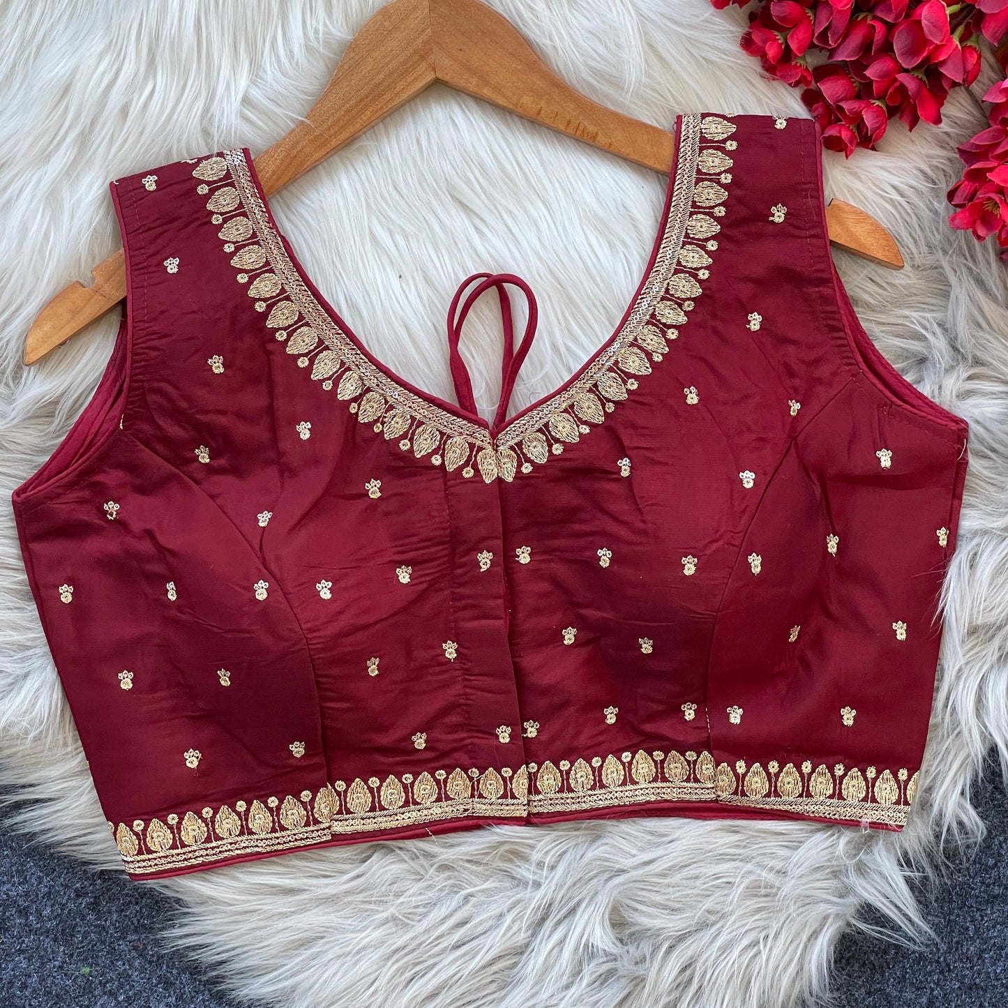 Heavy Embroidery and Sequence Work Dark Maroon Blouse