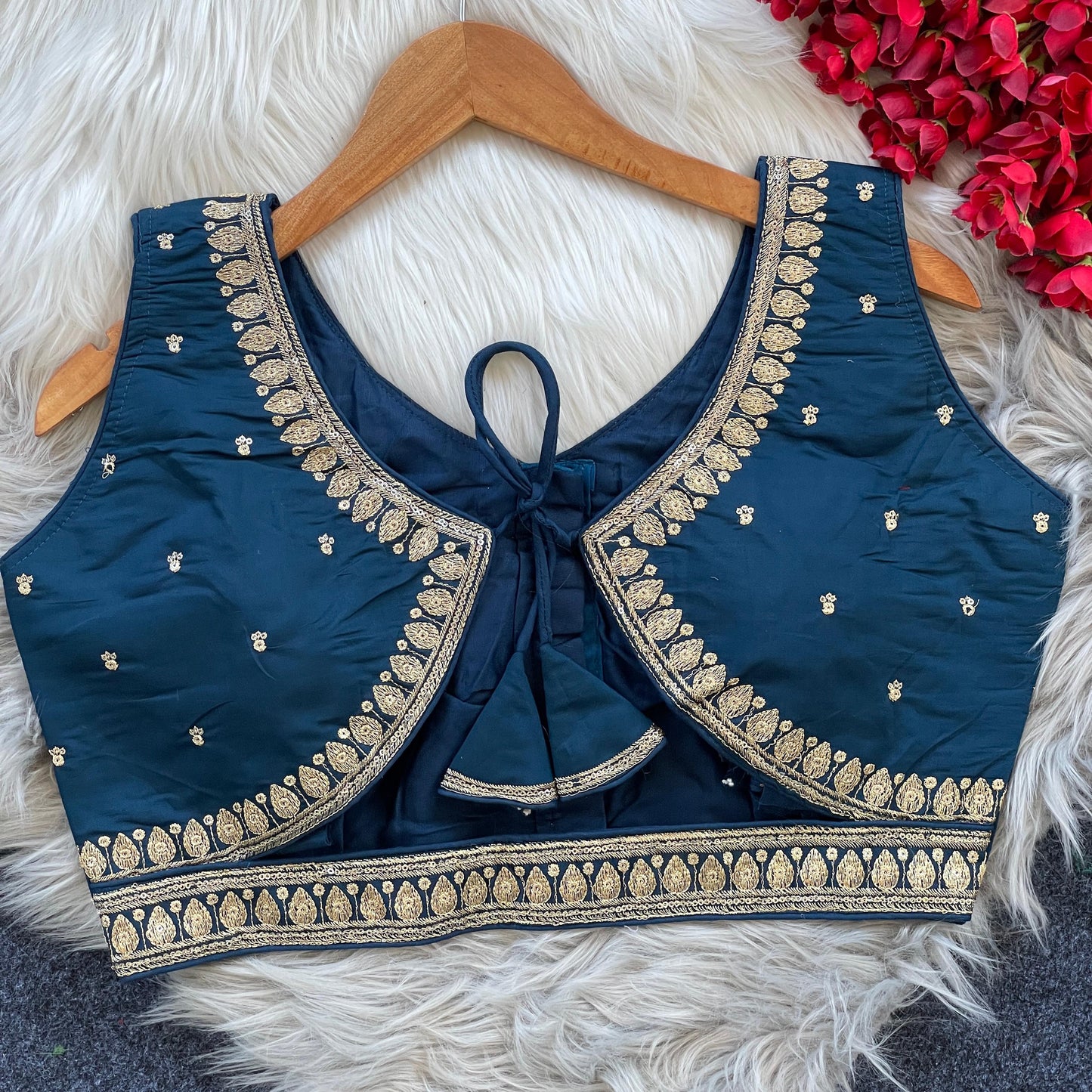 Heavy Embroidery and Sequence Work Dark Blue Blouse