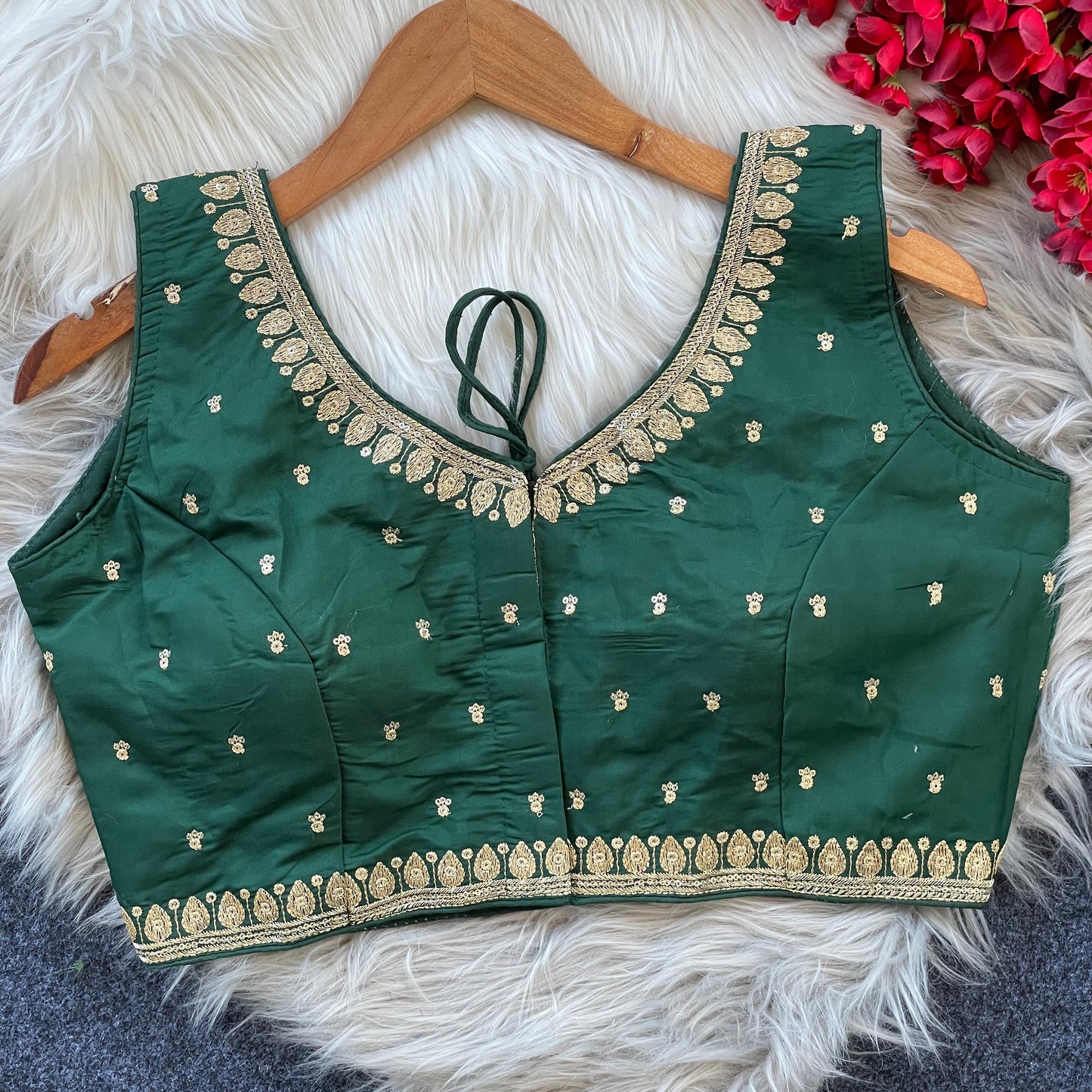 Heavy Embroidery and Sequence Green Blouse