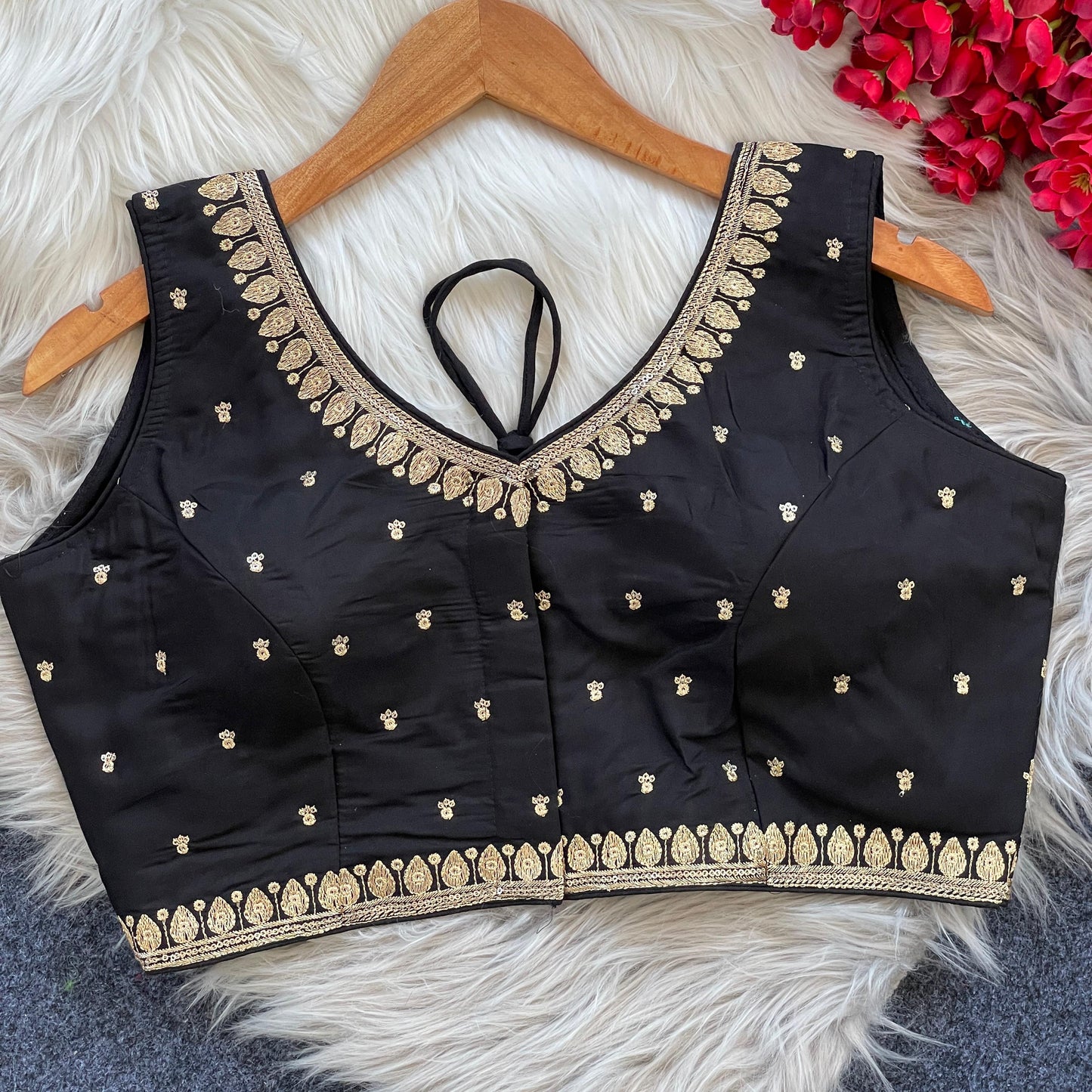 Heavy Embroidery and Sequence Black Blouse
