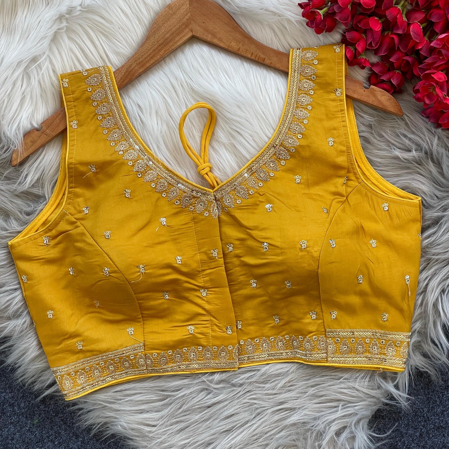 Heavy Embroidery and Sequence Yellow Blouse