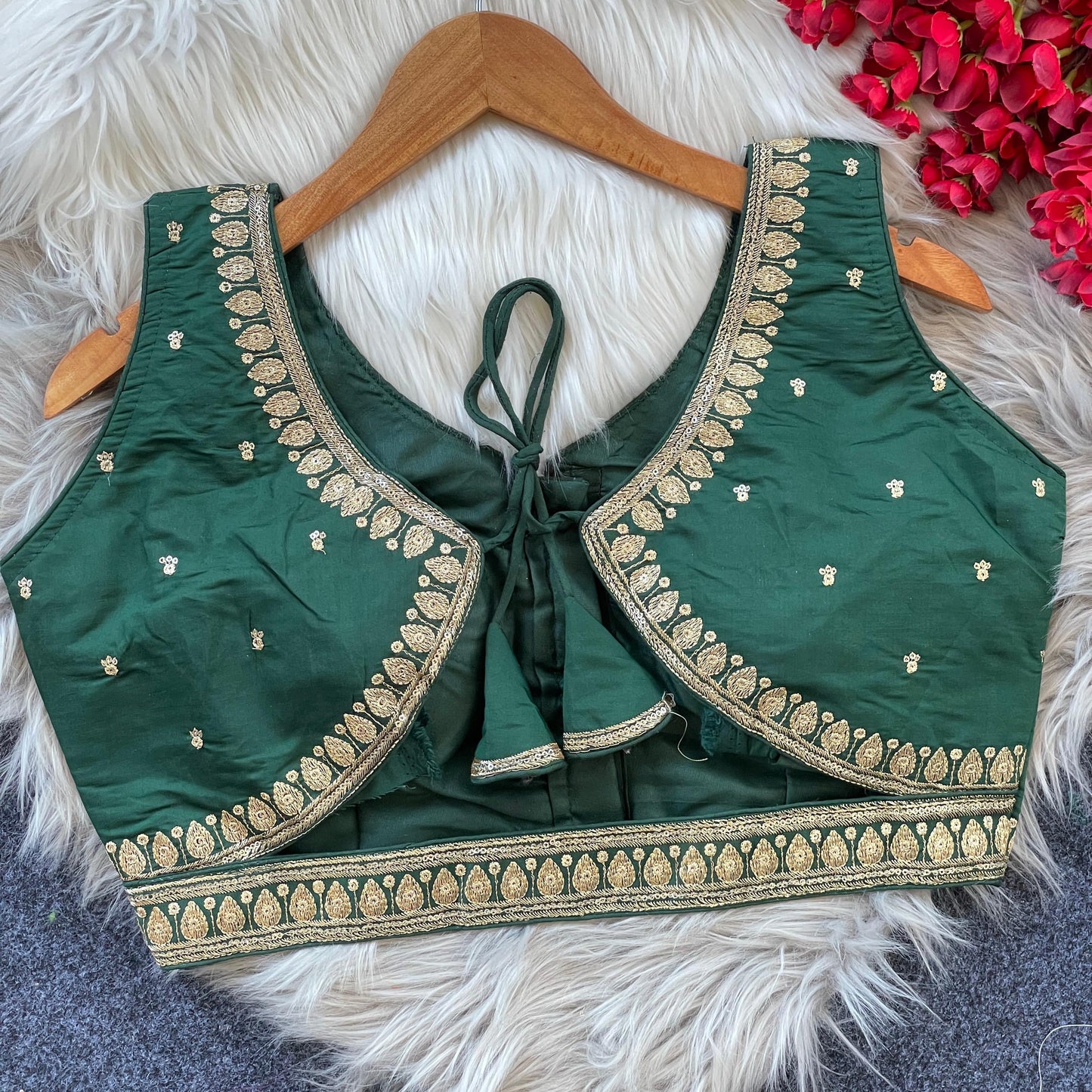 Heavy Embroidery and Sequence Green Blouse