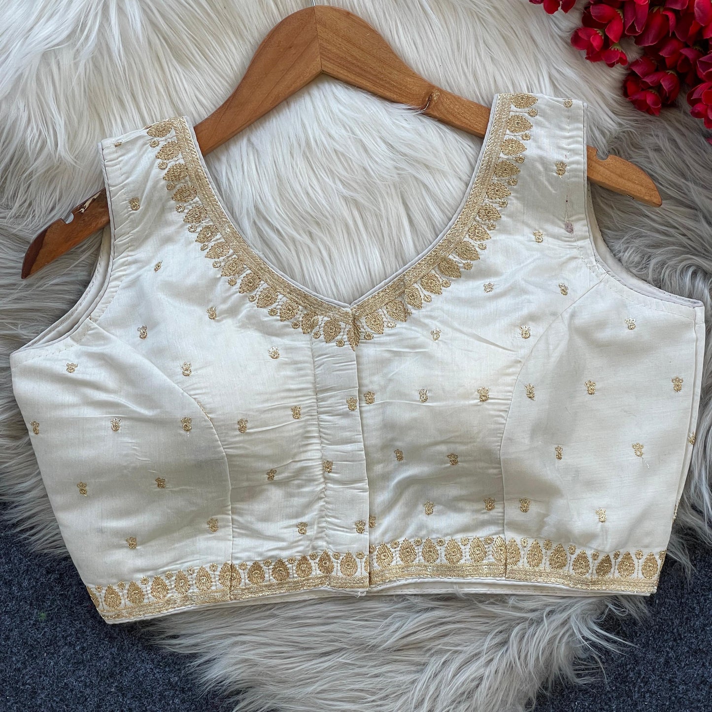 Heavy Embroidery and Sequence White Blouse