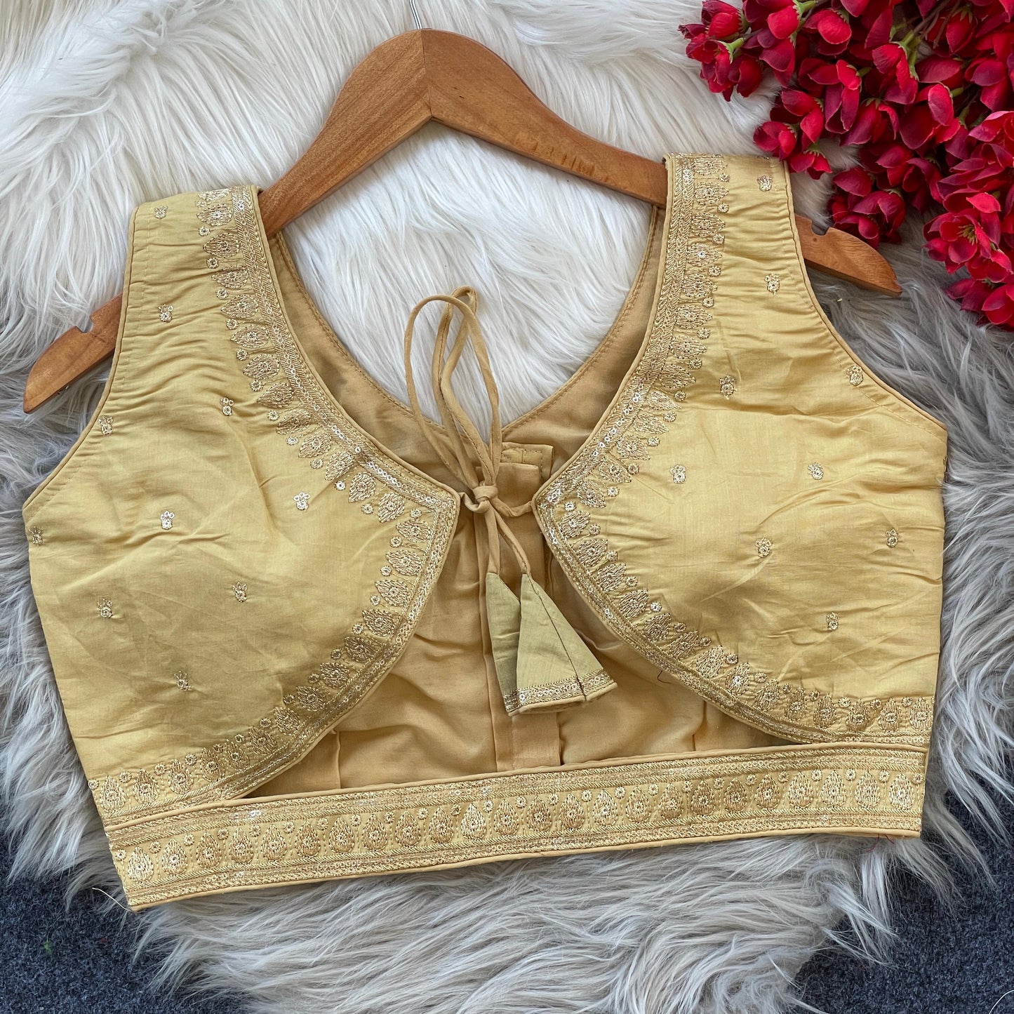 Heavy Embroidery and Sequence Work Beige Blouse