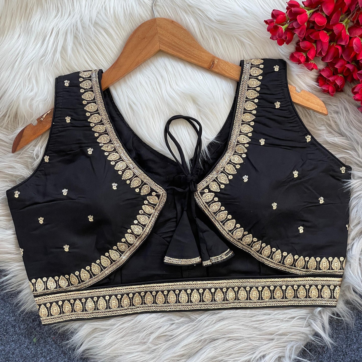 Heavy Embroidery and Sequence Black Blouse