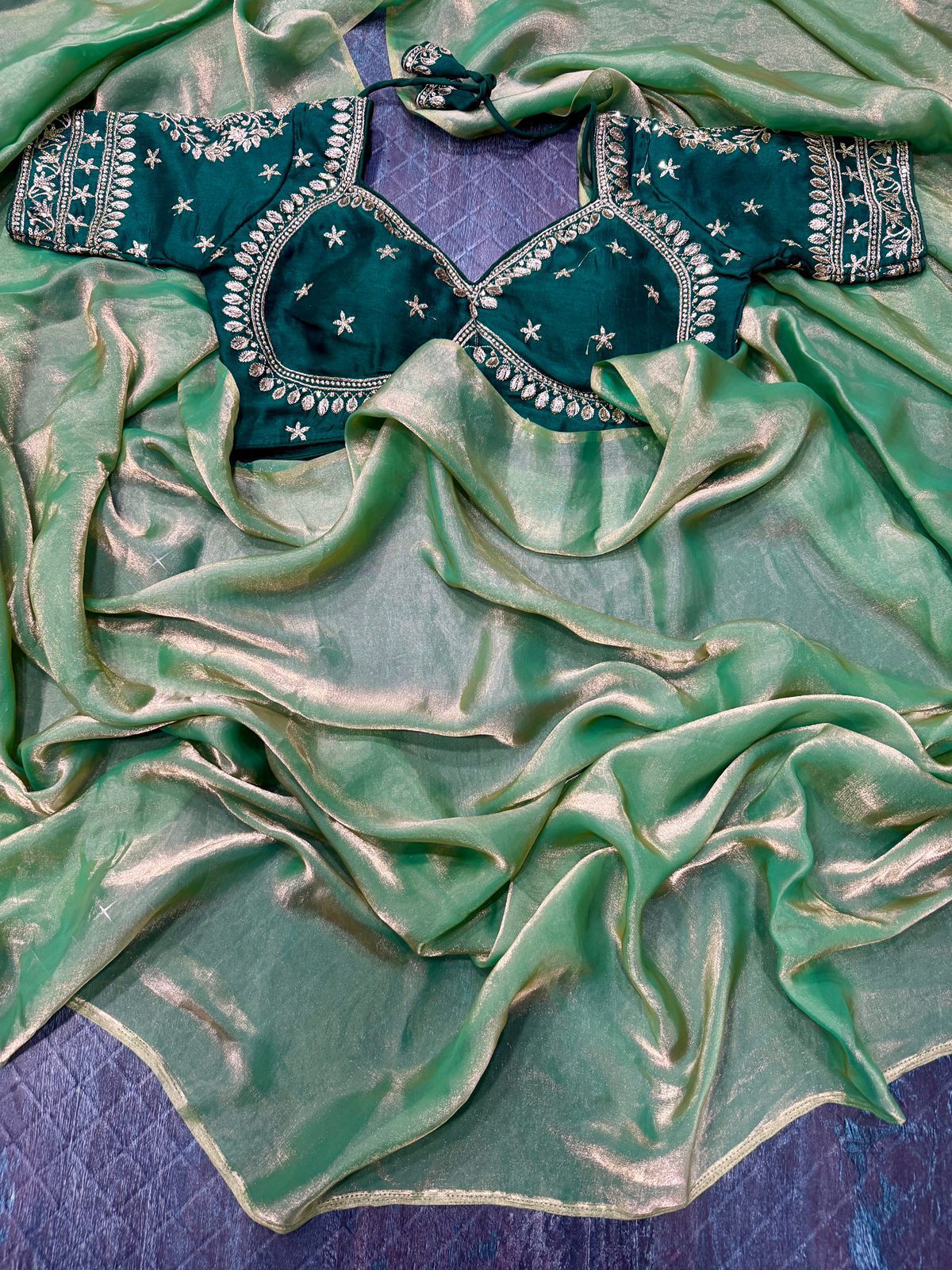 Dinner Saree With Fancy Rich Ready Made Blouse